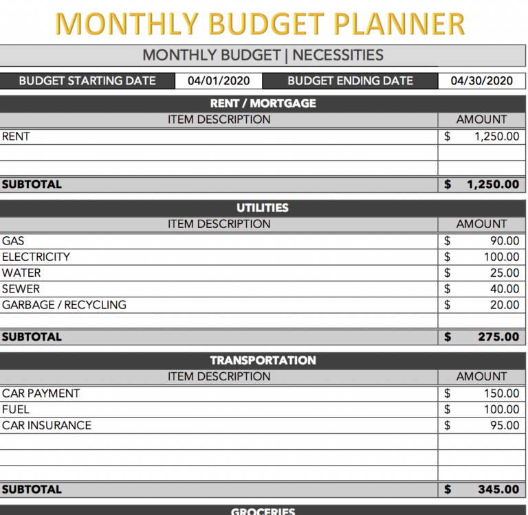 personal budget expense tracker excel